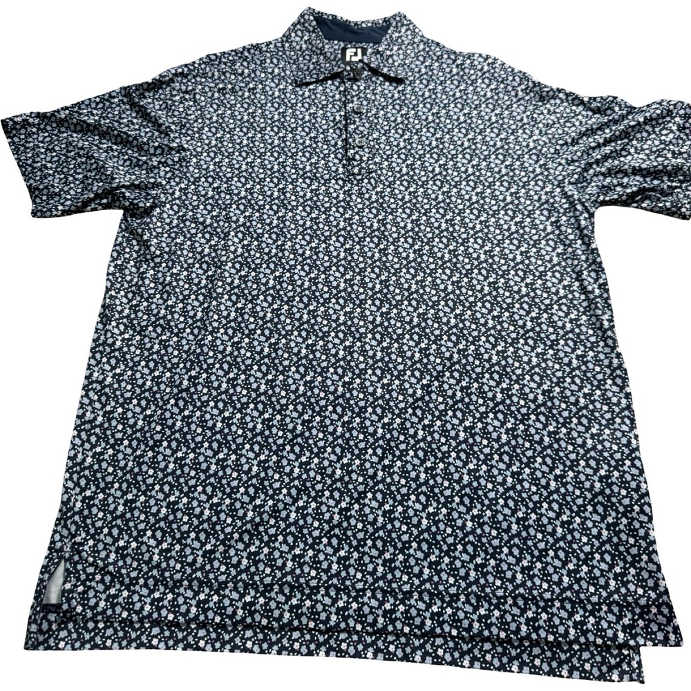FootJoy 26178 Floral Golf Polo Navy Blue Mens M ProDry Performance Shirt